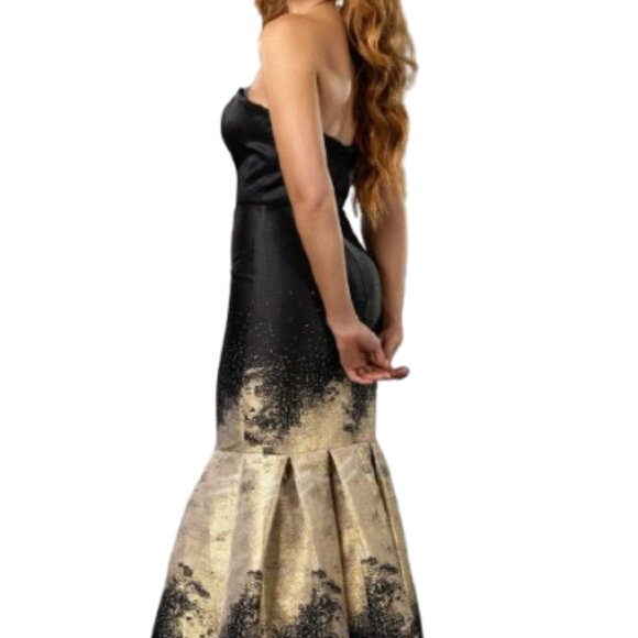 NWT Terani Couture 251P0177 Mikado Evening Dress Black Gold Size 12 - Picture 3 of 6